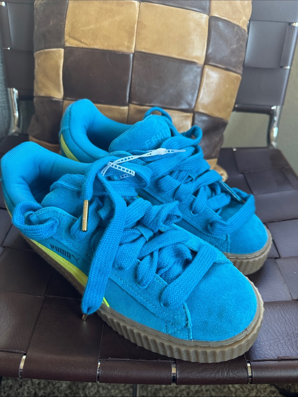 Puma Fenty Women’s Blue Suede Sneakers with Yellow Accent-NWT 9.5
